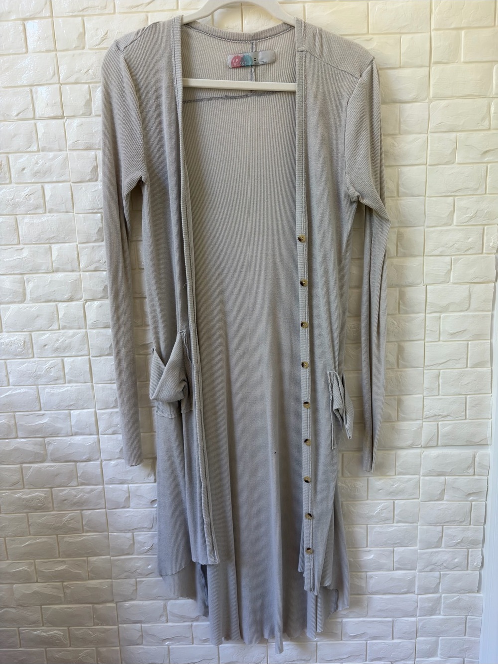 Light Gray Longline Button-Front Women's Cardigan by